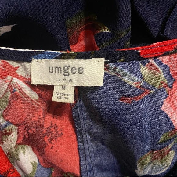 Umgee Blue Red Rose Floral Print Layered Sleeve Mini Dress - Picture 7 of 7